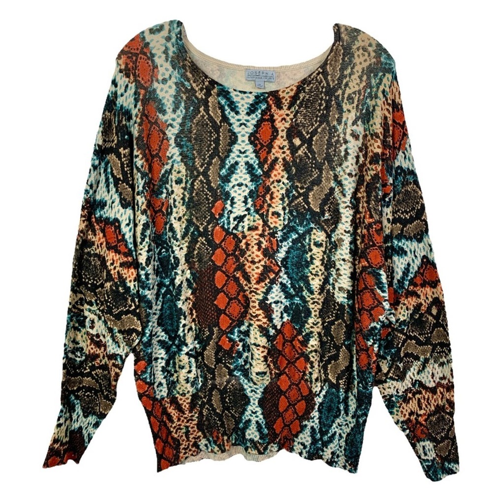 JOSEPH A. BLOUSE LONG SLEEVES SNAKE PRINT SIZE M BOAT NECK MULTICOLORS ELASTIC